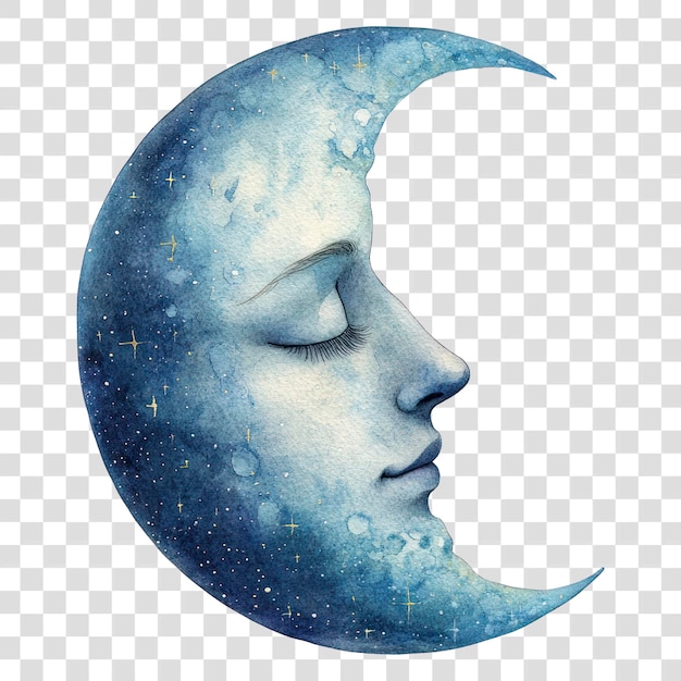 Ilustracja księżyca PNG akwarel niebiańska