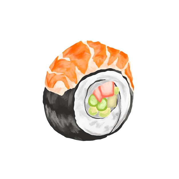 ilustracja menu z rolką sushi z krewetek