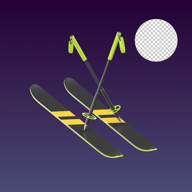 PSD ilustracja narciarska 3d