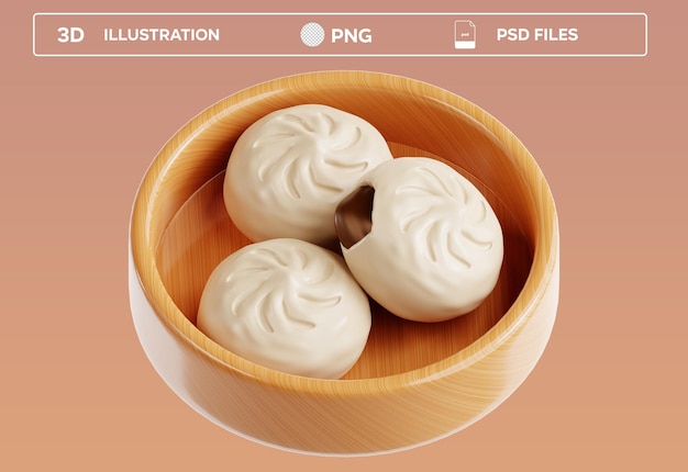 Ilustracja obiektu PSD Steamed Bao 3D