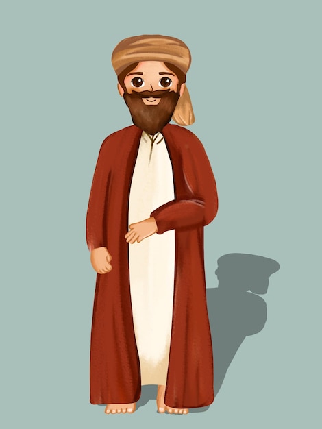 ilustracja perskiej postaci męskiej noszącej szlafrok i turban na głowie