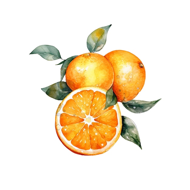 PSD ilustracja pomarańczy akwarelowych ręcznie narysowany element projektowania świeżych produktów spożywczych izolowany na białym tle
