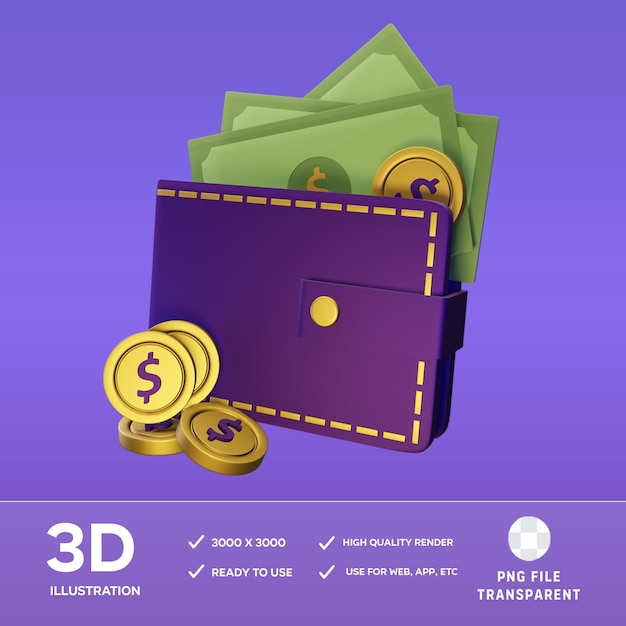 Ilustracja portfela PSD 3D