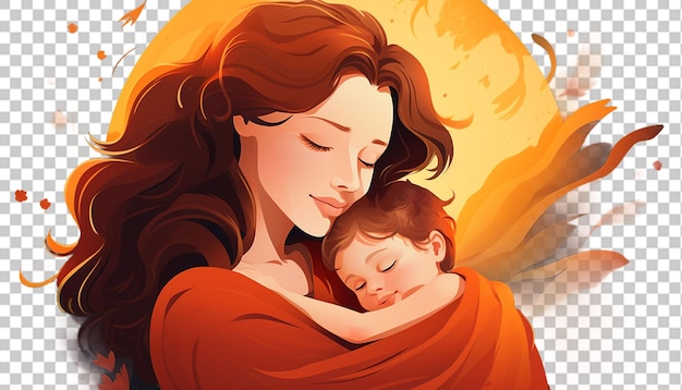PSD ilustracja postaci kreskówki matki i dziecka png