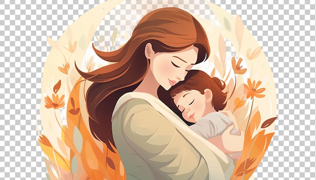 PSD ilustracja postaci kreskówki matki i dziecka png