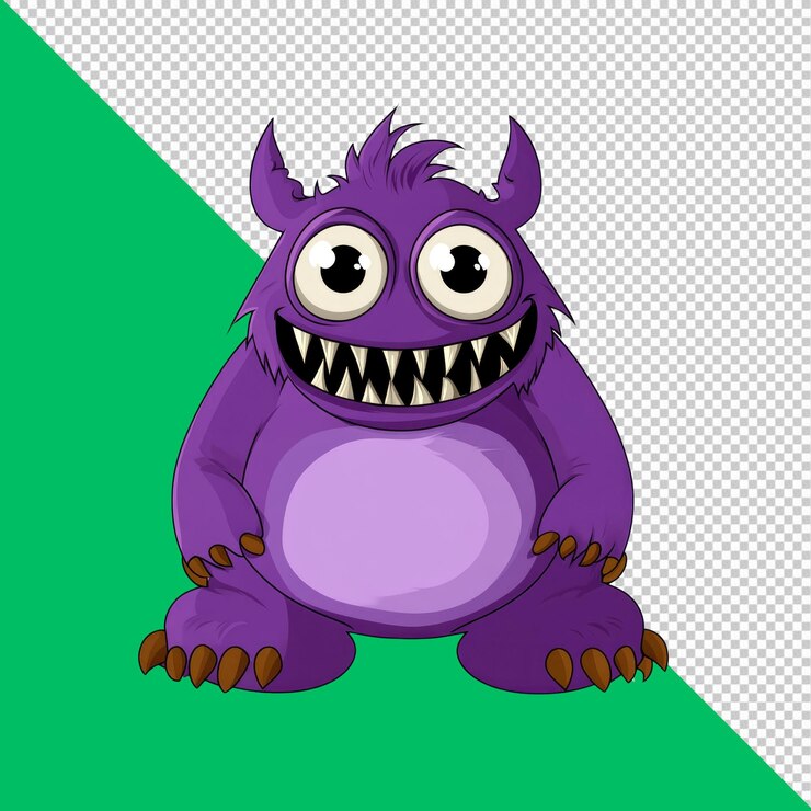 PSD ilustracja postaci z kreskówki "playful purple monster"