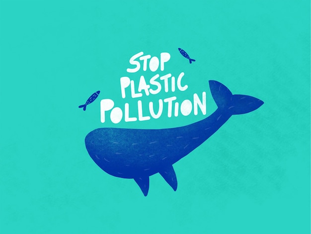 Ilustracja przedstawiająca plastikowe ryby i wieloryby zanieczyszczające morze