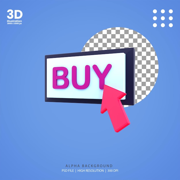 PSD ilustracja przycisku kup renderowania 3d