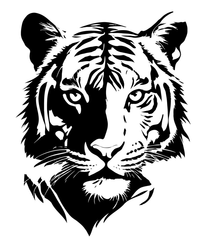 PSD ilustracja przyrody dzikiej przyrody tygrysa styl sylwetki