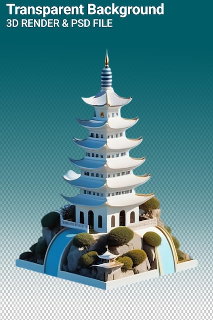 PSD ilustracja psd 3d pagoda izolowana na przezroczystym tle