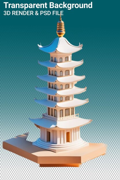PSD ilustracja psd 3d pagoda izolowana na przezroczystym tle