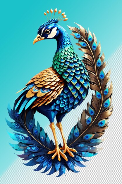 PSD ilustracja psd 3d peacock izolowany na przezroczystym tle