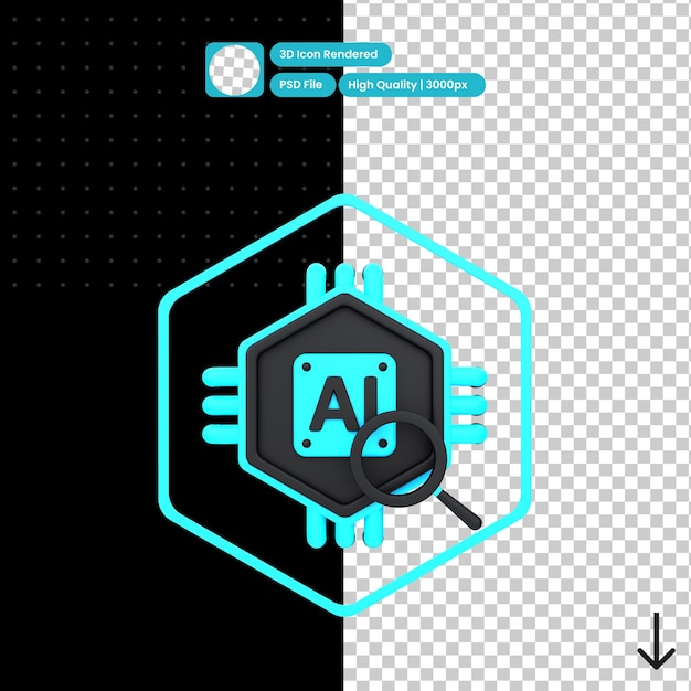PSD ilustracja psd 3d przedstawiająca wyszukiwanie sztucznej inteligencji
