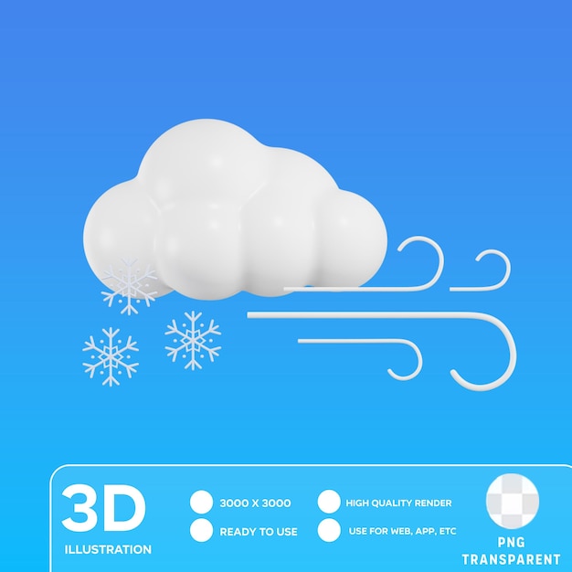 PSD ilustracja psd chmura z wiatrem i śniegiem 3d