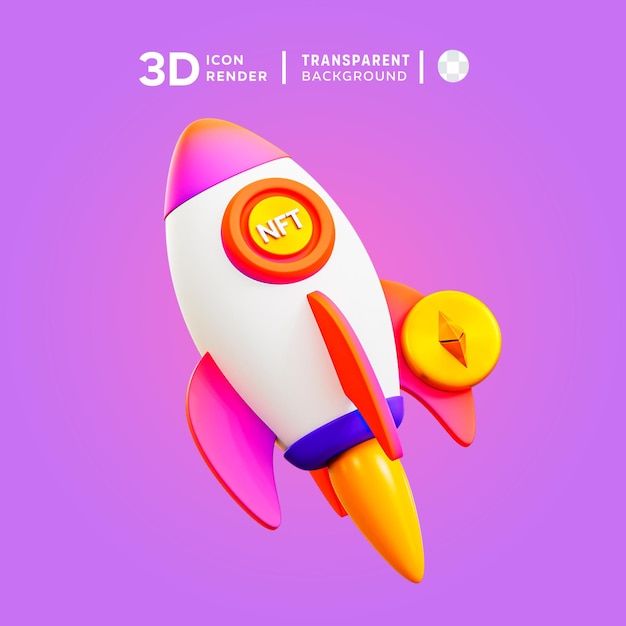 PSD ilustracja psd nft rocket 3d