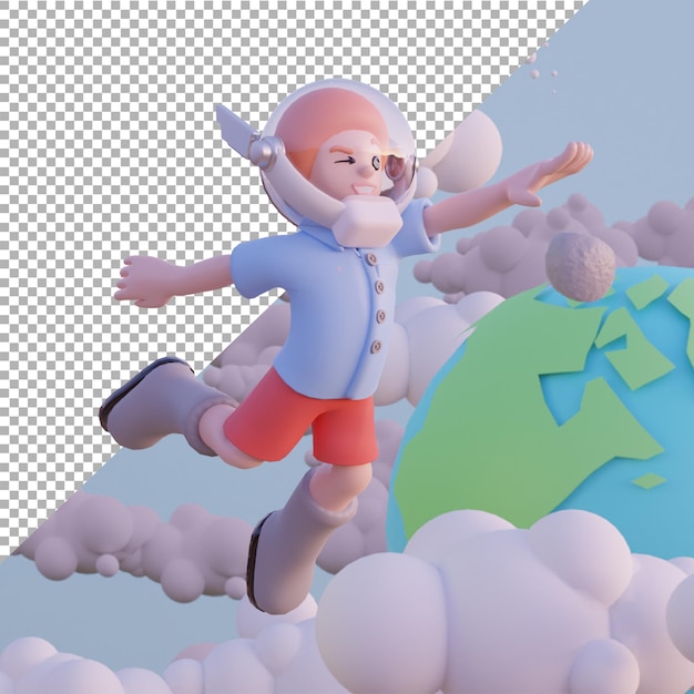 Ilustracja Renderowania 3d Afro Mężczyzna Pływający Kreskówka Astronauta