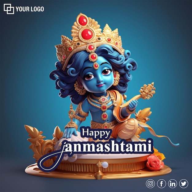 Ilustracja renderowania 3D na powitanie Kryszny Janmashtami