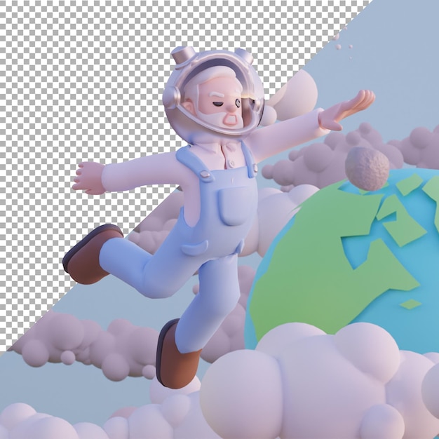Ilustracja Renderowania 3d Rolnik Pływający Kreskówka Astronauta