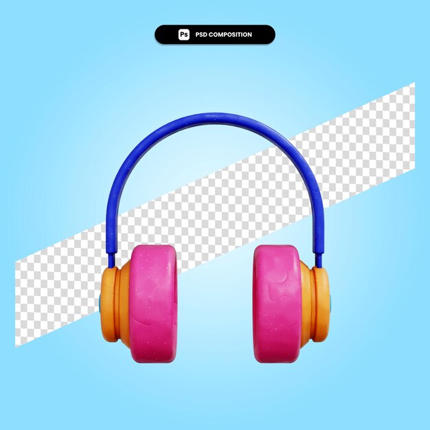PSD ilustracja renderowania 3d słuchawek na białym tle