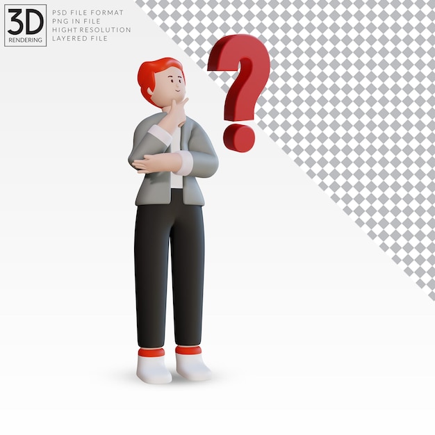 PSD ilustracja renderowania 3d zastanawiająca się, dlaczego pomysł