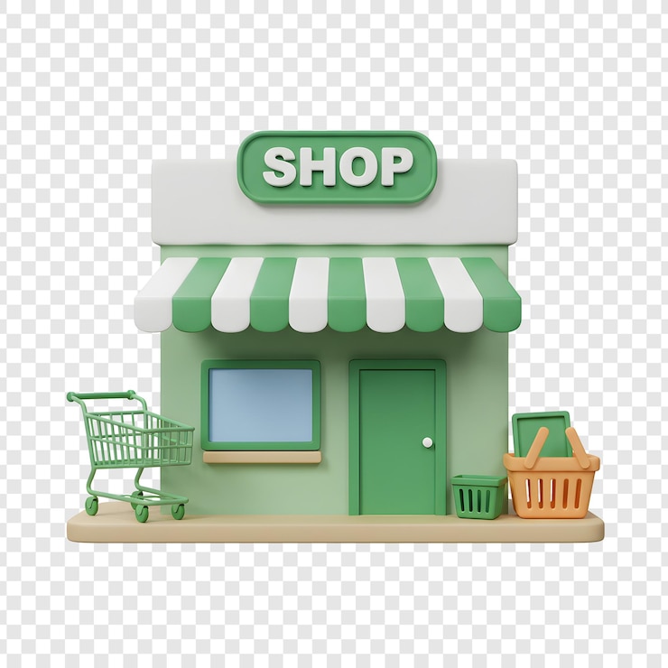 PSD ilustracja sklepu z kreskówkami 3d