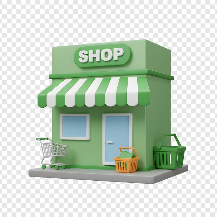 PSD ilustracja sklepu z kreskówkami 3d
