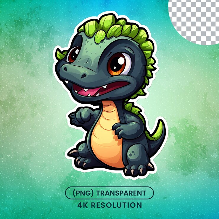 PSD ilustracja słodkich dinozaurów na przezroczystym tle