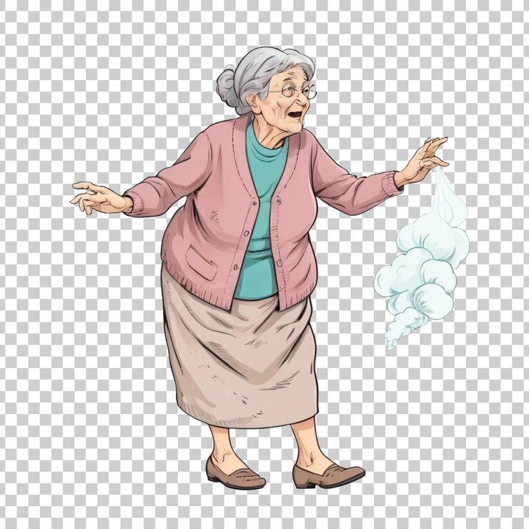 PSD ilustracja starej kobiety z zaskoczonym wyrazem twarzy