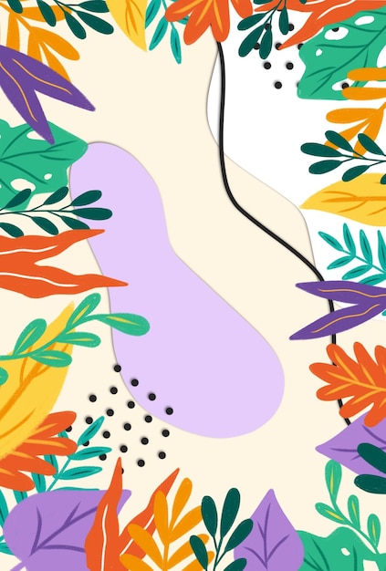 Ilustracja tropikalnego tła z kolorowymi liśćmi letnimi ramka projektowanie tła vetitical