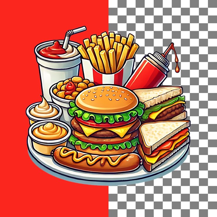 PSD ilustracja wektorowa tradycyjnego posiłku fast food z izolowanym tłem