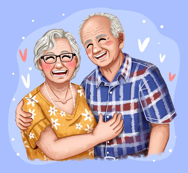 PSD ilustracja wesołych dziadków
