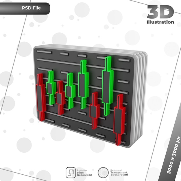 PSD ilustracja wykresu świecowego renderowania 3d