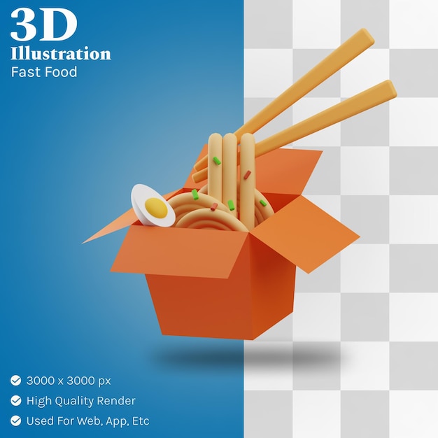 Ilustracja Z Makaronem Fast Food 3d