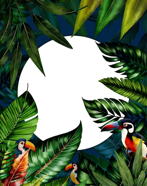 PSD ilustracja zielonych liści lasu tropikalnego