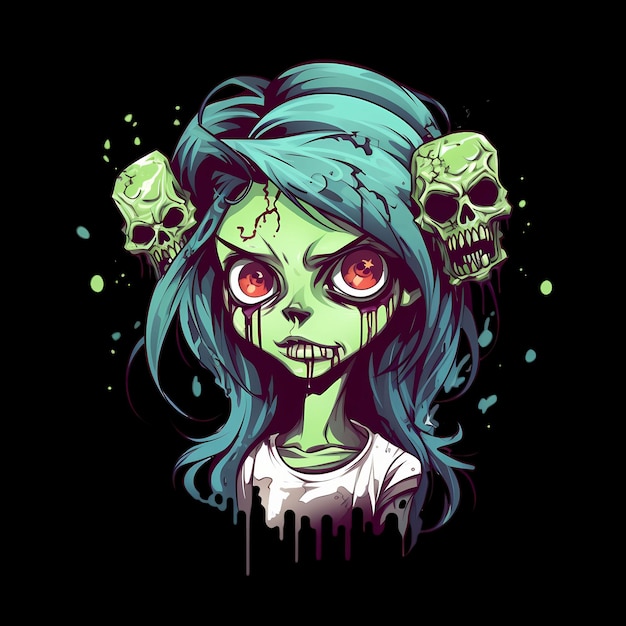 PSD ilustracje artystyczne zombie girl do naklejek, plakatów projektowych itp