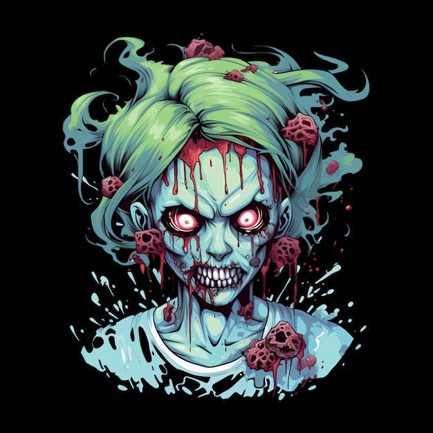 PSD ilustracje artystyczne zombie girl do naklejek, plakatów projektowych itp