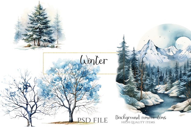 PSD ilustracje sceny zimowej