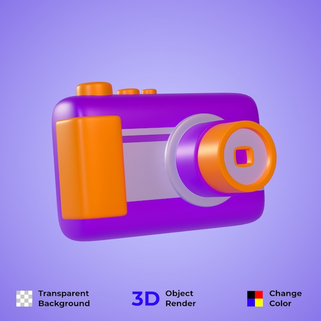 Ilustrasi icon 3d kamera realistis dengan achtergrond transparant premium psd