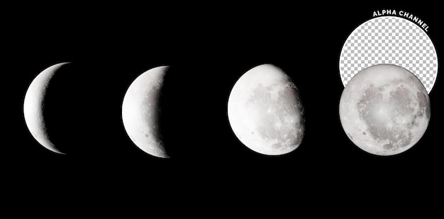 ilustration 3d of moon phases with the moon in a black background