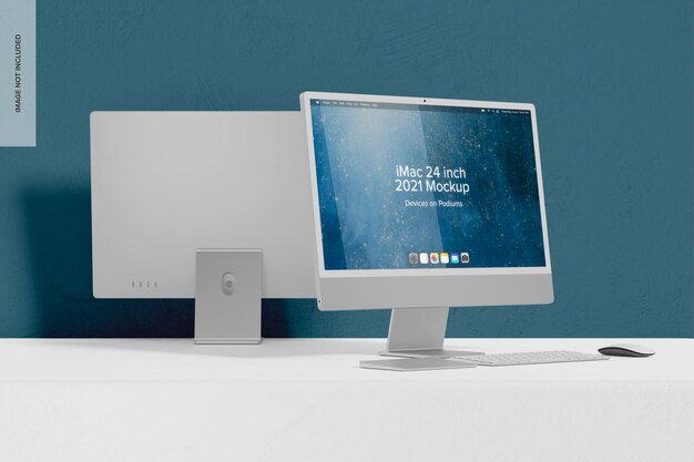 PSD imac 24 inch 2021 on podium mockup