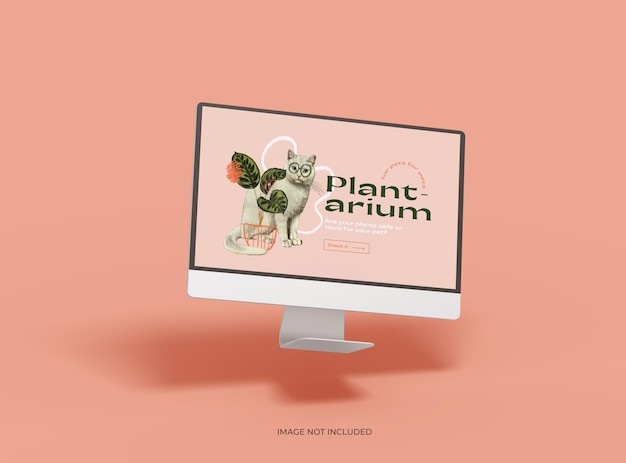 UIUX 제품 쇼케이스 3D 렌더링을 위한 맞춤형 디자인이 포함된 iMac 데스크탑 템플릿