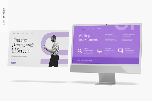 PSD mockup dello schermo del sito web di imac