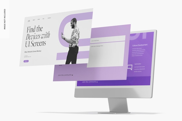 Imac-websiteschermen mockup, perspectief