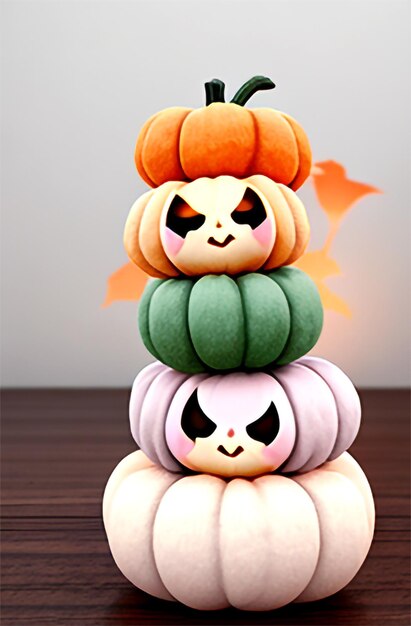 PSD an image of 3d cute pumpkins stacked on top of each other