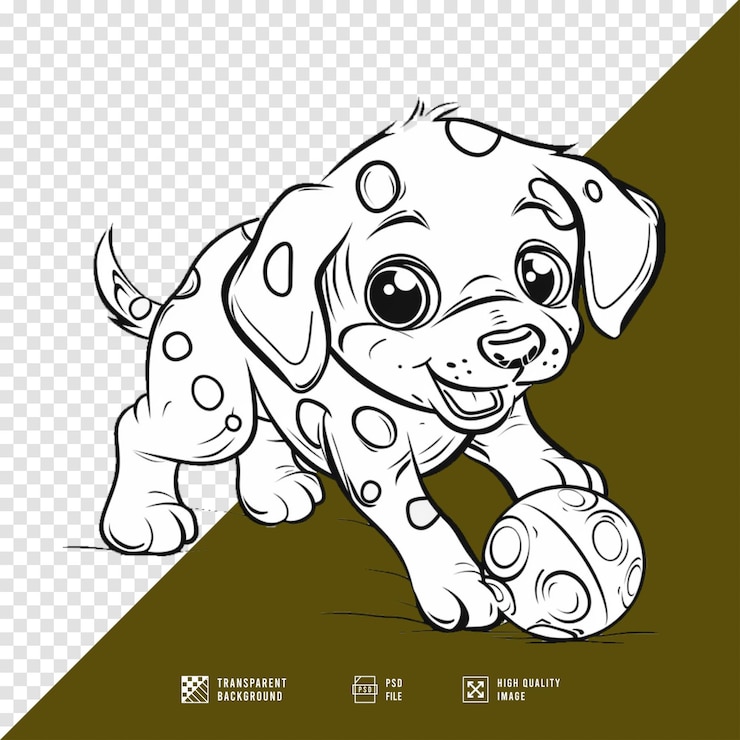 PSD 達爾馬提亞犬仔在無背景下打球的影像,高清質量