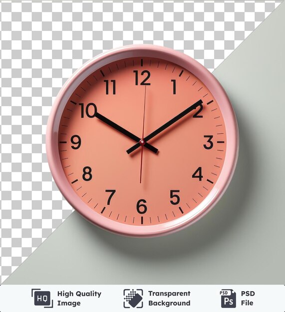 PSD the image features a white clock with black hands and numbers displaying the time as 12 12 against a white wall the clock displays the numbers 2 3 4 5 and 6