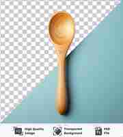 PSD the image features a wooden spoon with a wooden handle placed against a blue wall casting a black shadow the spoons shape is visible in the foreground while the background is a