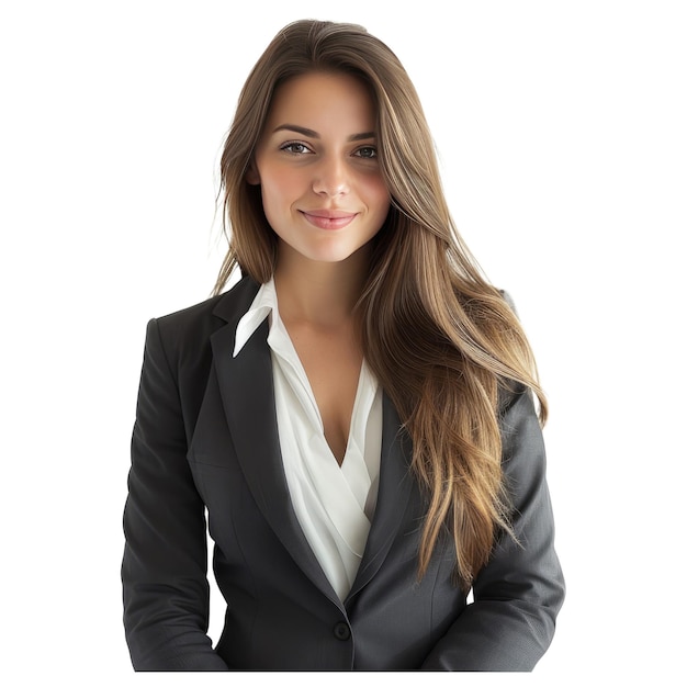 Image of happy young business woman posing