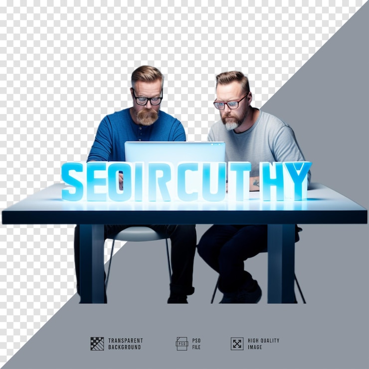 PSD image of a man working on his laptop without background hd quality