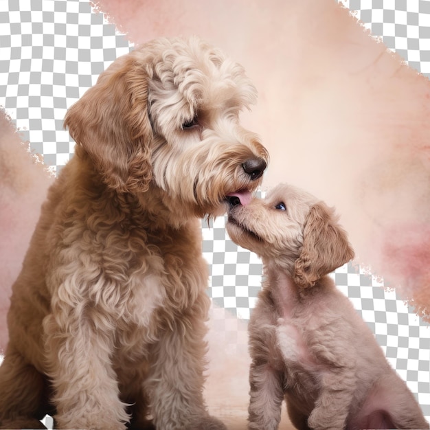 PSD Изображение щенка lagotto romagnolo, играющего со своей матерью, взрослая собака на прозрачном фоне